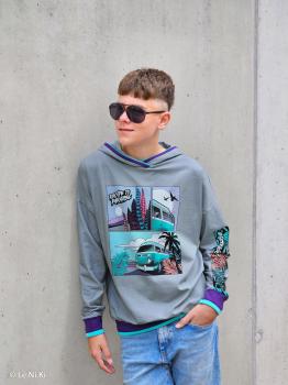 Preview: Baumwolljersey Panel ca. 87 cm Camper auf Grau Getaway by Thorsten Berger von Swafing